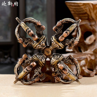 十字金刚宝杵 欧斯特 家用佛具用品尼泊尔手工三色铜红铜客厅摆件