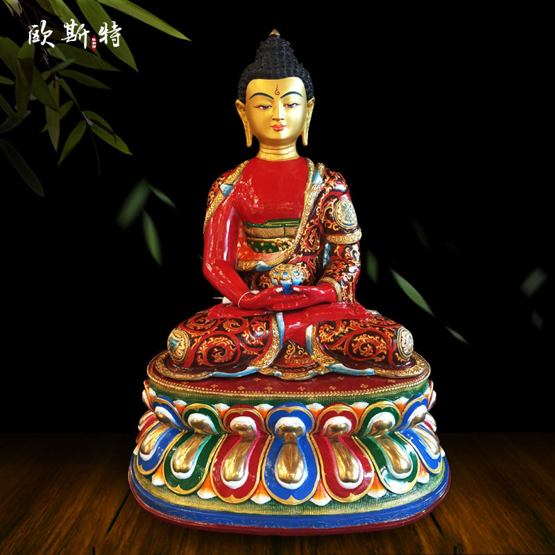 阿弥陀佛中式摆件尼泊尔手工矿物颜料彩绘铜鎏金15寸客厅家居摆件