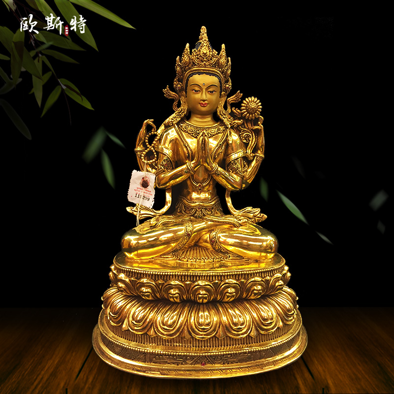 尼泊尔全鎏金摆件铜像