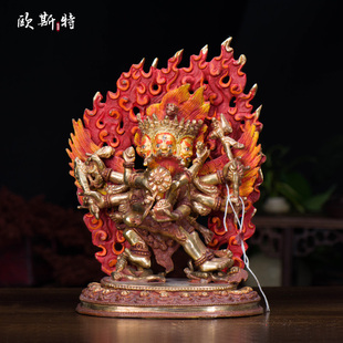 家居中式 马头金刚玄关像 摆件 7寸20cm手工铜半鎏金 尼泊尔铜像