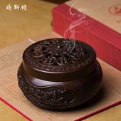 欧斯特 创意镂空莲花纹彷古铜雕花客厅家用熏香炉摆件 家用盘香炉