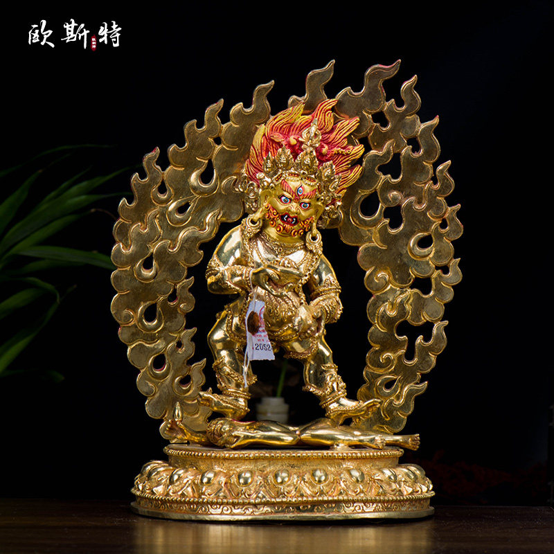 五姓财神尼泊尔黑财神中式摆件 铜全鎏金五路财神乔迁新居高32cm