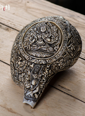 尼泊尔白海螺 佛家左旋生物右旋手工雕花21度母 佛具用品供具摆件