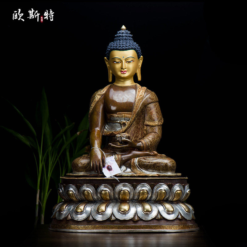 释迦牟尼佛15寸尼泊尔乔迁新居桌面摆件铜鎏金鎏银释迦摩尼铜像