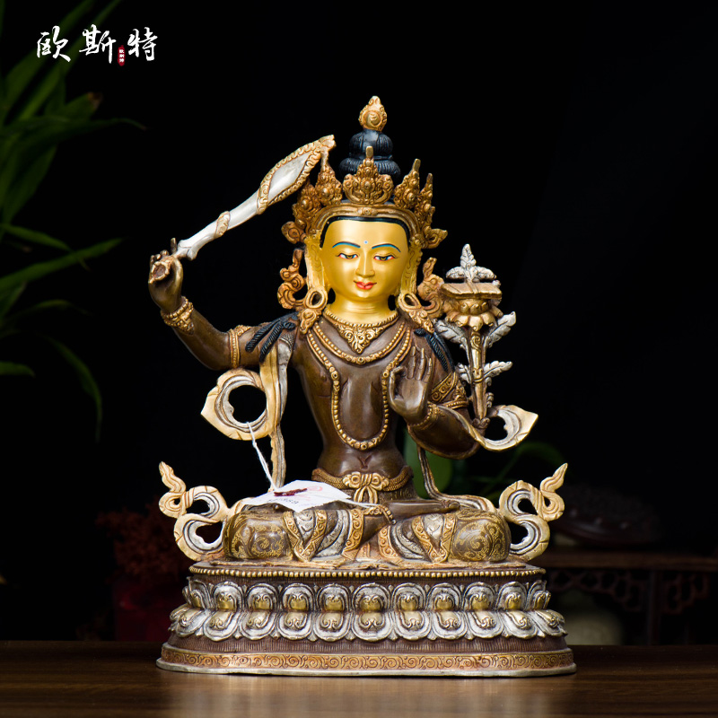 尼泊尔手工鎏金鎏银铜像摆件