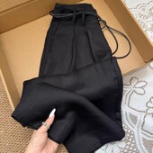 夏 女宽松直筒高腰阔腿裤 CHAO级推荐 老钱风高级感天丝亚麻休闲裤