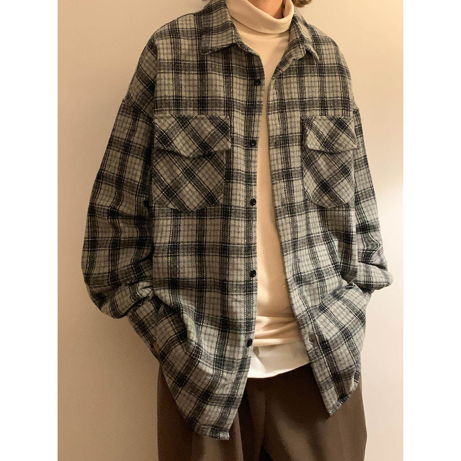 宽松加厚款长袖衬衫磨毛格子料衬衣外套G992-P65控89，男装衬衫，星座617A-5（原A405）