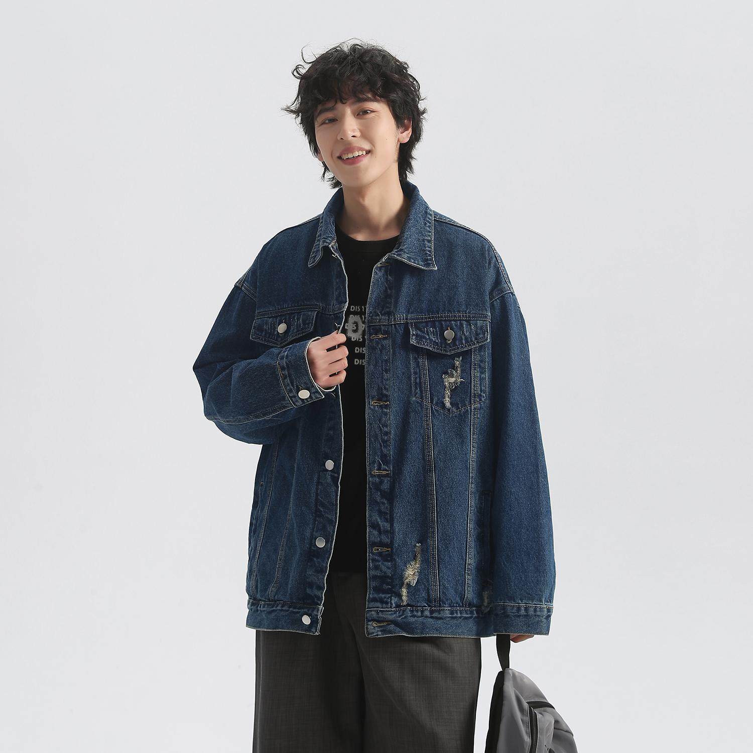 破洞牛仔夹克高品质复古做旧痞帅外套Q761-P90控128，男装夹克，星座617A-5（原A405）