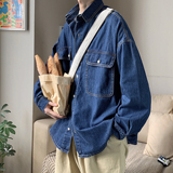 2023年春季长袖衬衣日系外套工装口袋宽松牛仔衬衫Q339-P68控88，男装衬衫，电商A405