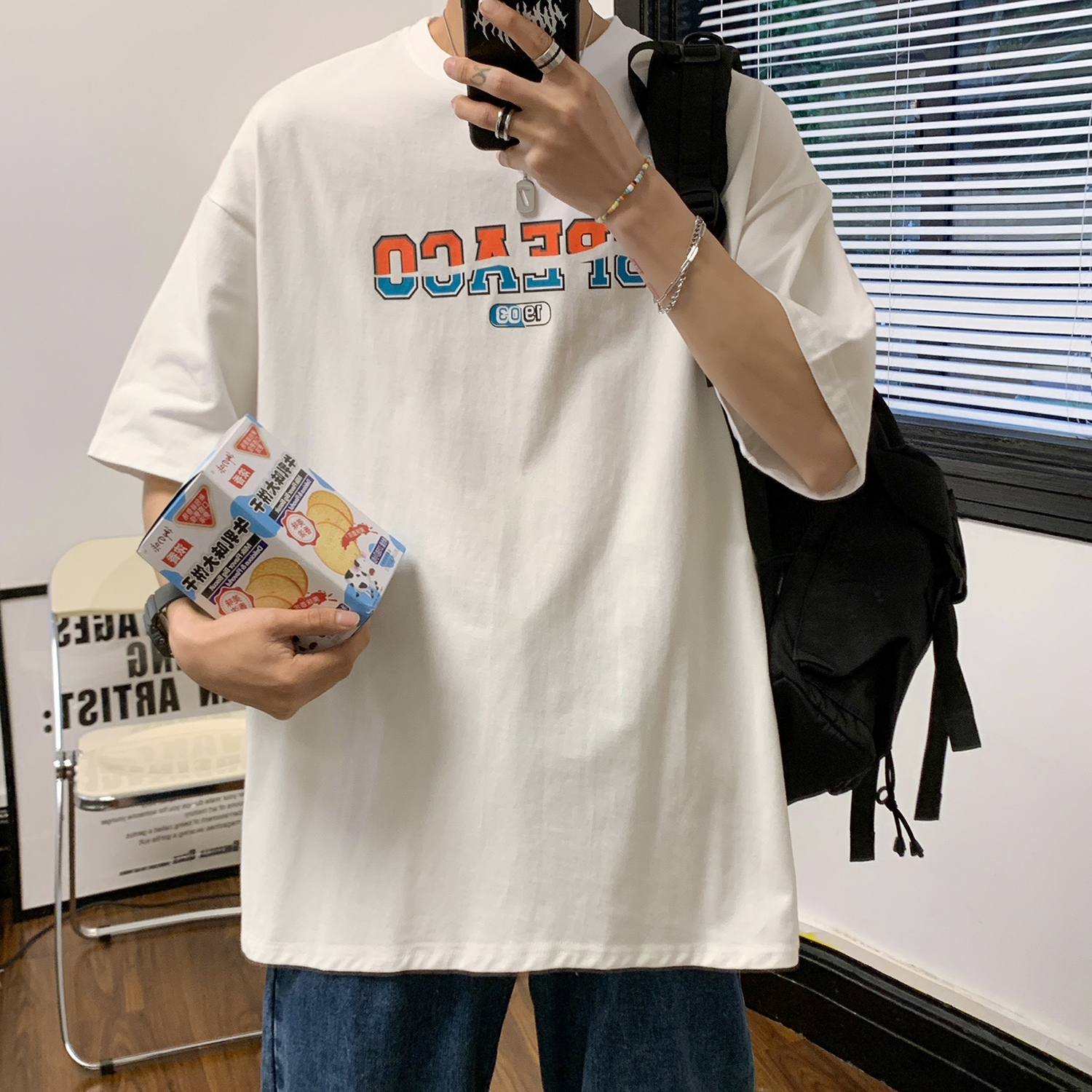 情侣装夏季新款印字圆领短袖T恤男韩版宽松班服潮Q143-P28控39，男装T恤，电商A405