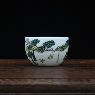 茶杯粉彩瓷手绘景德镇陶瓷仿古不倒杯品茗杯茶道杯子功夫茶具茶杯