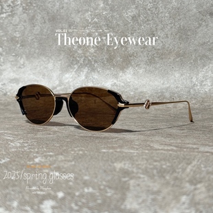 复古椭圆老钱风猫眼墨镜女款防晒偏光防紫外线高级感轻奢太阳眼镜