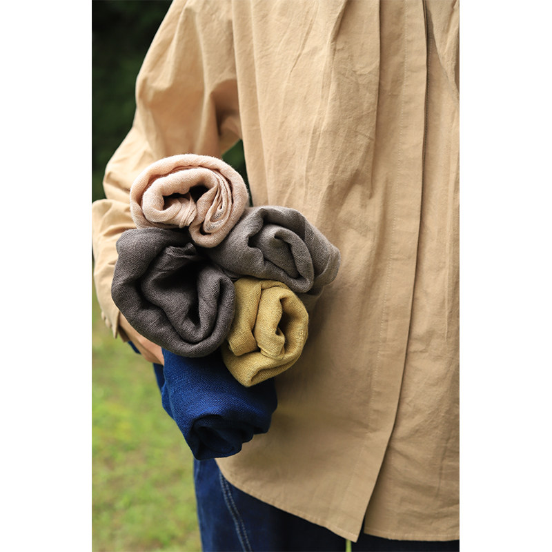 驻色草木染亚麻多色手工围巾