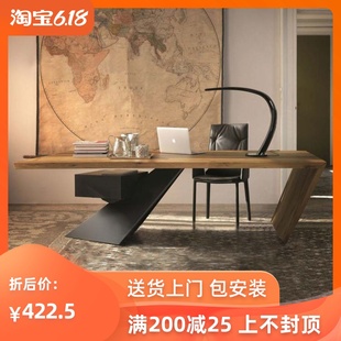 loft原木美式 主管办公桌现代简约大班台老板桌铁艺电脑桌创意书桌