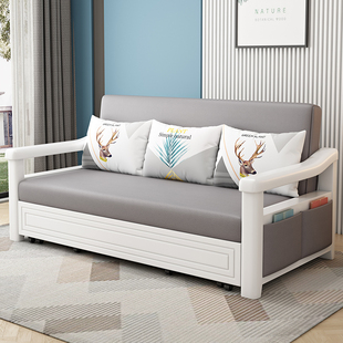 实木沙发床可折叠小户型多功能推拉收纳简约科技布客厅单双人两