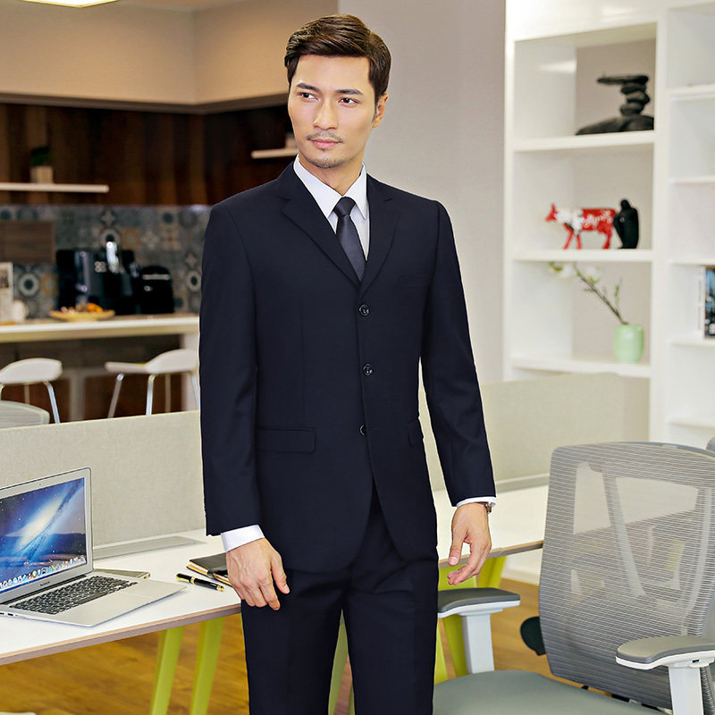 男士套装三粒扣职业装面试正装黑色西服白领男气质销售三件套工装