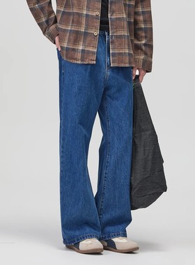 美式复古微喇牛仔裤男女cleanfit宽松直筒阔腿拖地百搭休闲长裤潮