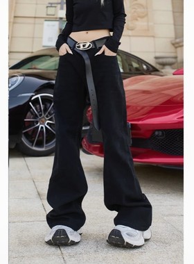 黑色微喇牛仔裤男女巴黎COREDENIM水洗纯棉磨毛显瘦百搭休闲长裤