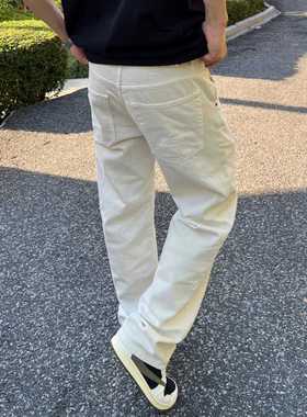 美式复古工装裤男潮牌宽松直筒休闲长裤子2024新款白色伐木牛仔裤