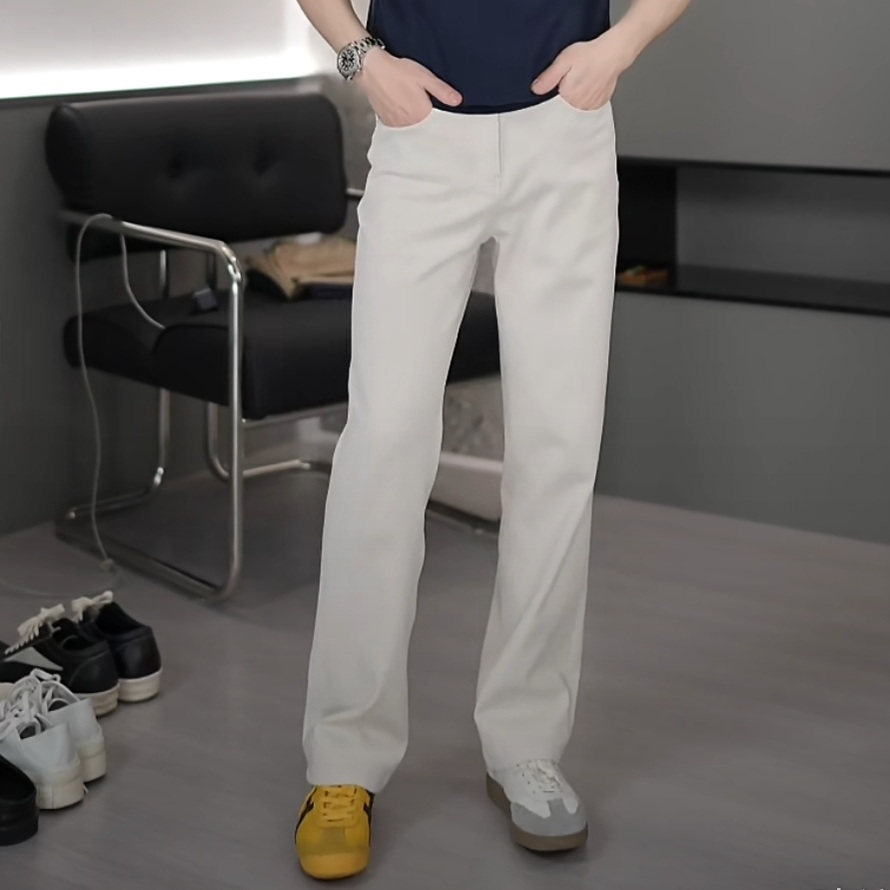 白色牛仔裤男款合体直筒四面弹舒适时尚定制商务百搭高端轻奢裤子