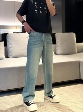 春夏新款美式复古莱赛尔凉感牛仔裤男宽松直筒高腰cleanfit裤子潮