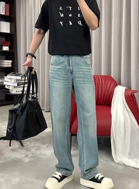 cleanfit直筒牛仔裤男春夏薄款高街宽松舒适百搭莱赛尔高端轻奢裤