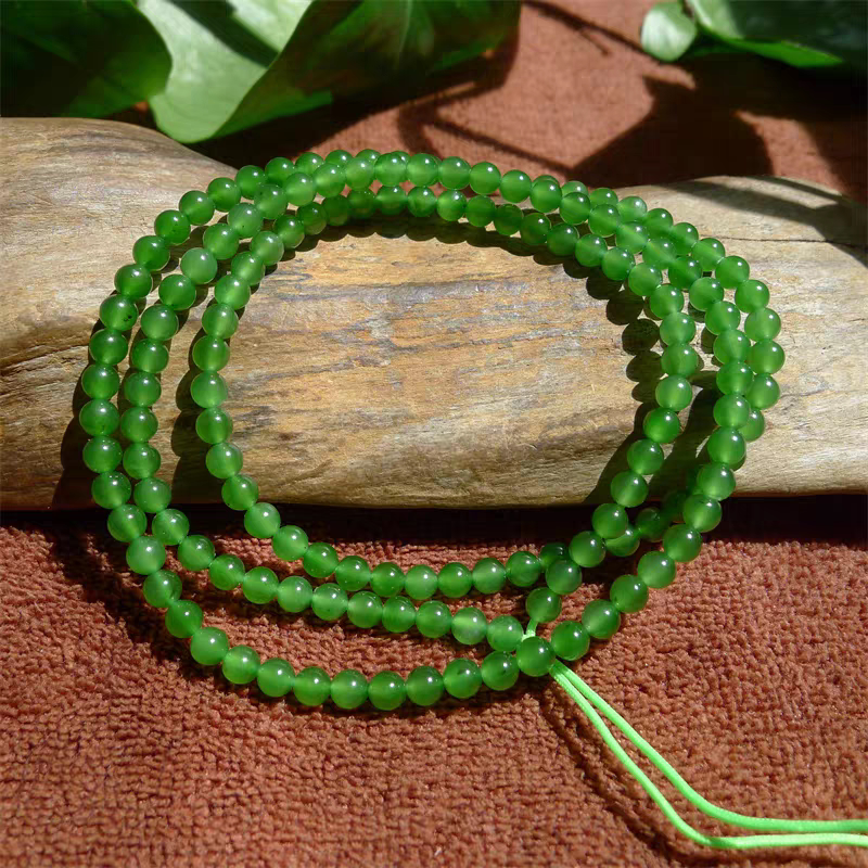 最黑点货头天然俄罗斯碧玉冰底阳绿色圆珠项链 女款玉石珠链