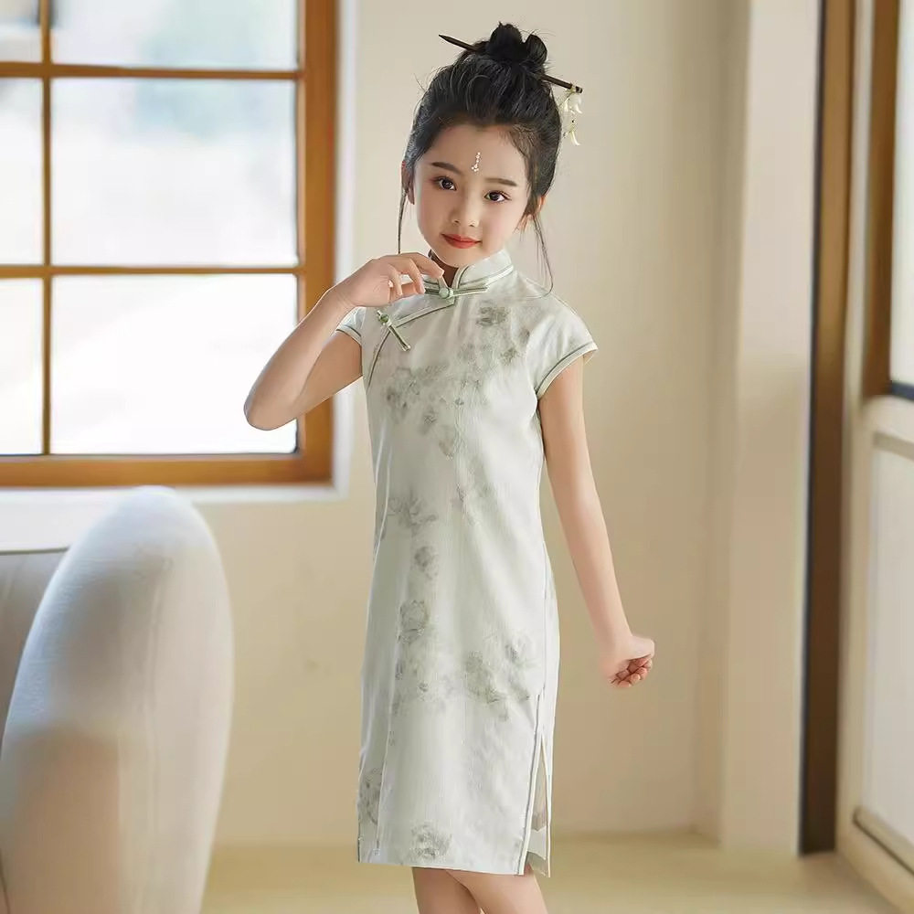 儿童旗袍夏季新款女童洋气修身旗袍裙复古中国风儿童公主裙演出服