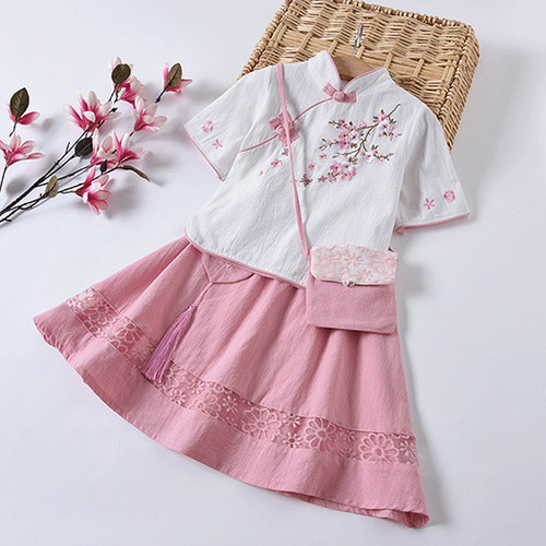 女童春秋古风套装演出服薄款