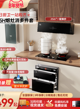 红日家用抽油烟机燃气灶消毒柜热水器厨房变频家电JEM26H多件套装