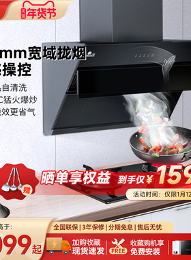 红日家用大吸力抽油烟机套餐侧吸燃气灶智能烟灶组合19H+ES218B
