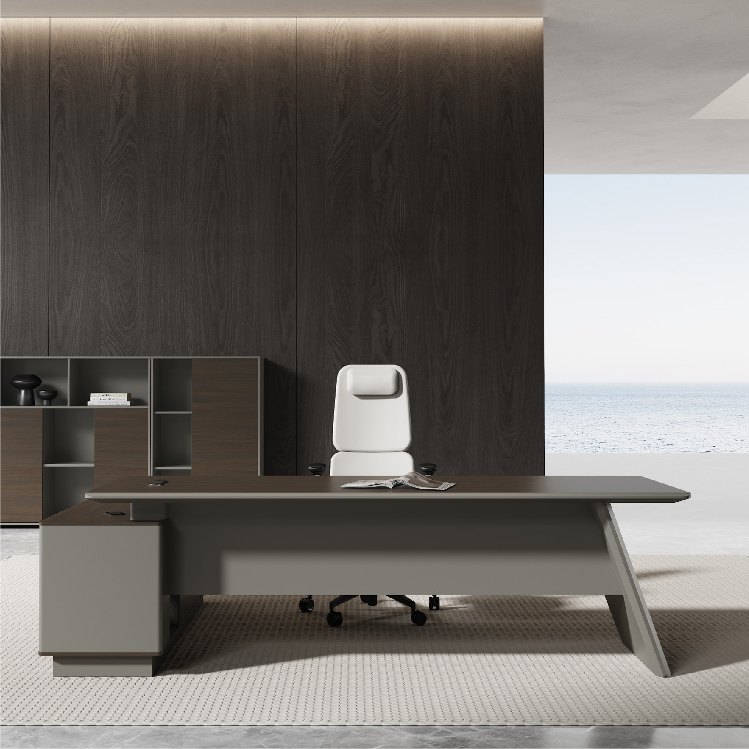 老板办公桌轻奢高级感小型女士简约弧形班台经理办公家具组合套装