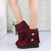 内增高雪地靴流苏短靴加厚冬季 靴子大码 百搭棉鞋 秋冬新款 女小码