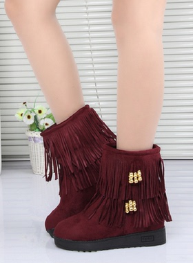秋冬新款内增高雪地靴流苏短靴加厚冬季靴子大码百搭棉鞋女小码33