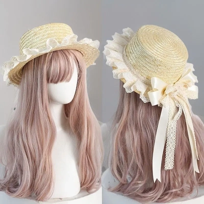 森系清新田园蕾丝蝴蝶结草帽