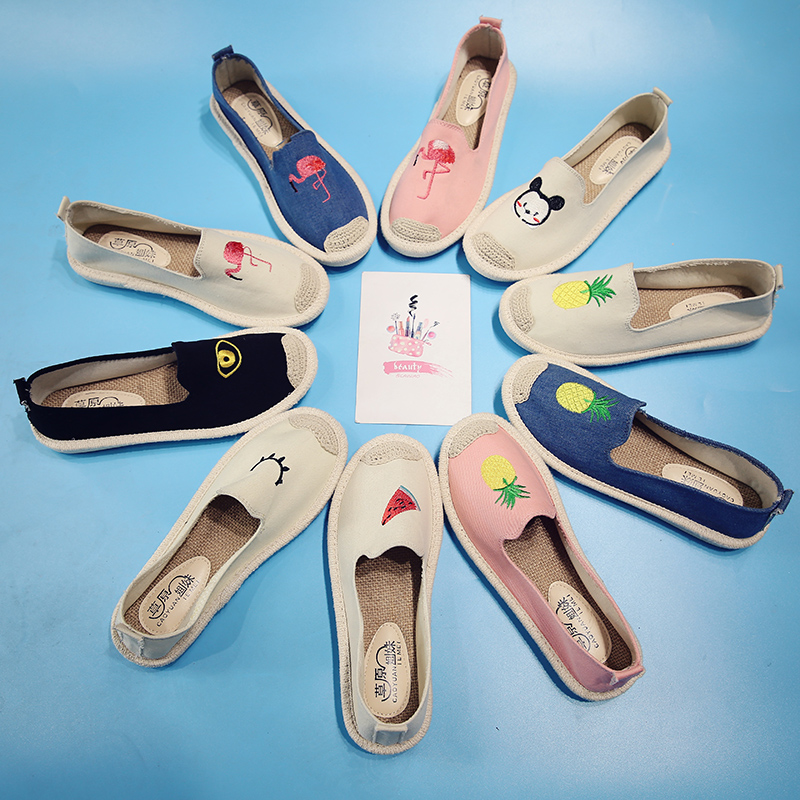 2020新款草编渔夫鞋女平底单鞋乐福鞋懒人学生帆布鞋女刺绣布鞋女|ruв категории Женская обувь, низкий чистка - от Buy2taobao.com для оказания профессиональной услуги покупки агента Taobao
