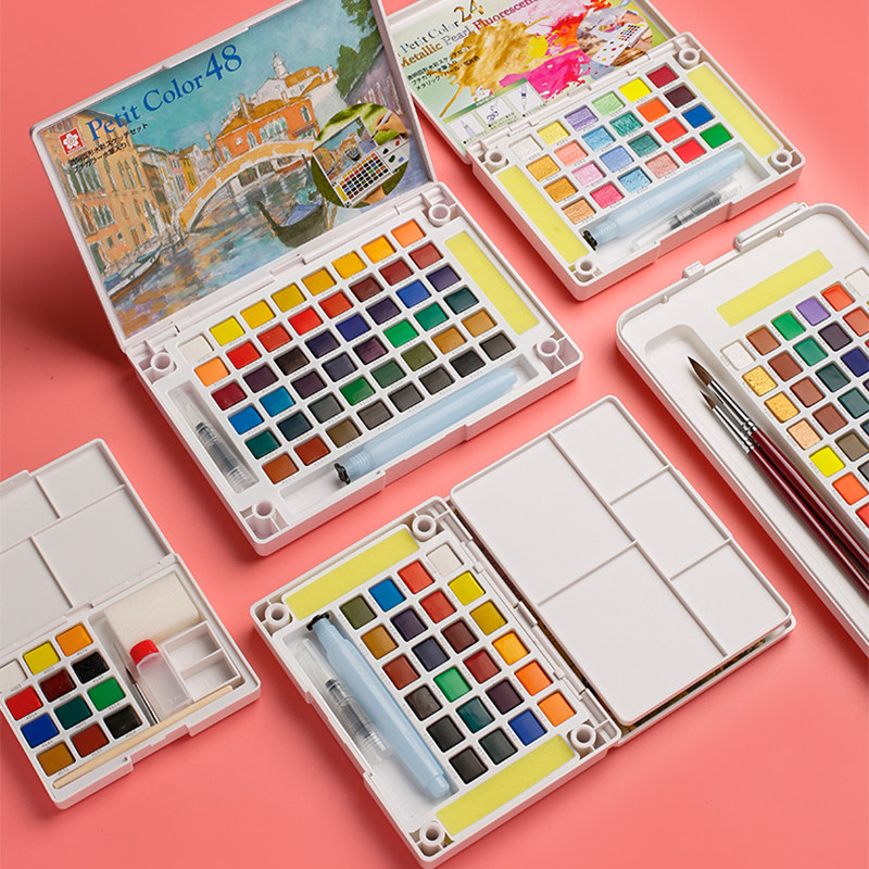 包邮 日本樱花水彩颜料固体套装18色24色30色精装 12色 18色简装
