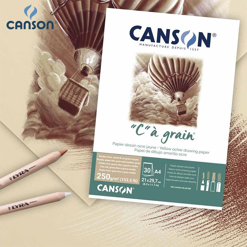 CANSON康颂C系列素描绘画本灰色赭黄色纸彩铅木炭色粉纸250g