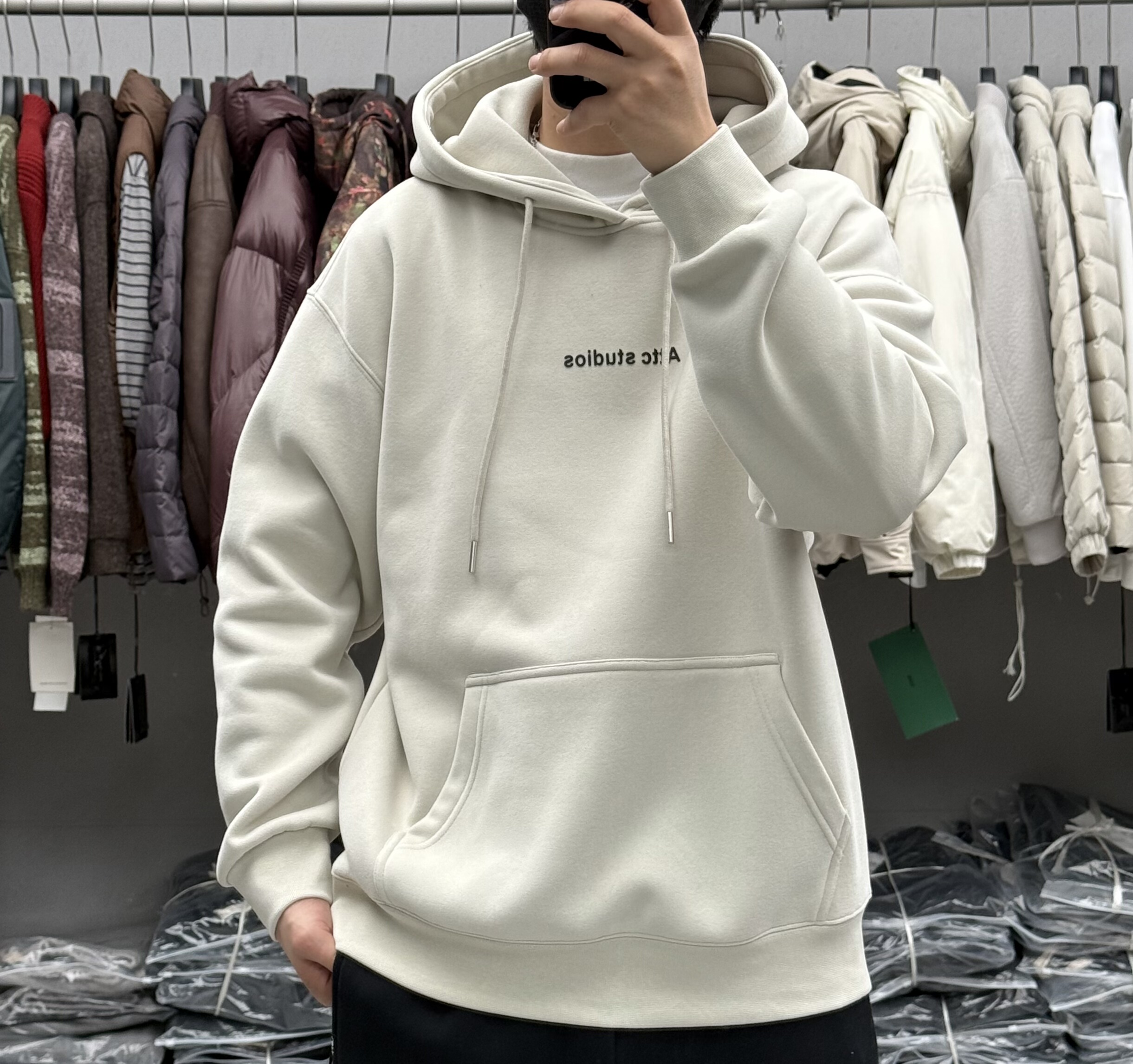 美式复古简约小字母印花连帽加绒卫衣男冬季软糯加厚保暖宽松帽衫