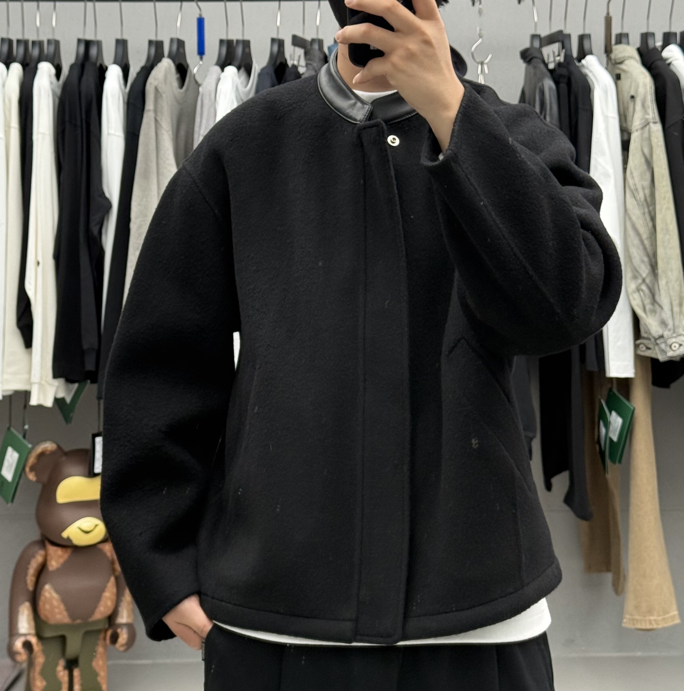 100%绵羊毛立领短款双面羊毛呢大衣男秋冬羊皮领拼接轻奢极简外套,男装,毛呢大衣,淘宝优惠券,粉丝福利购,淘宝优惠卷