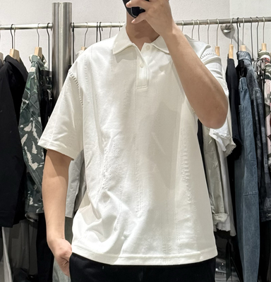 山形夏季新款男设计感拼接磨破翻领短袖Polo衫韩版高级感休闲半袖