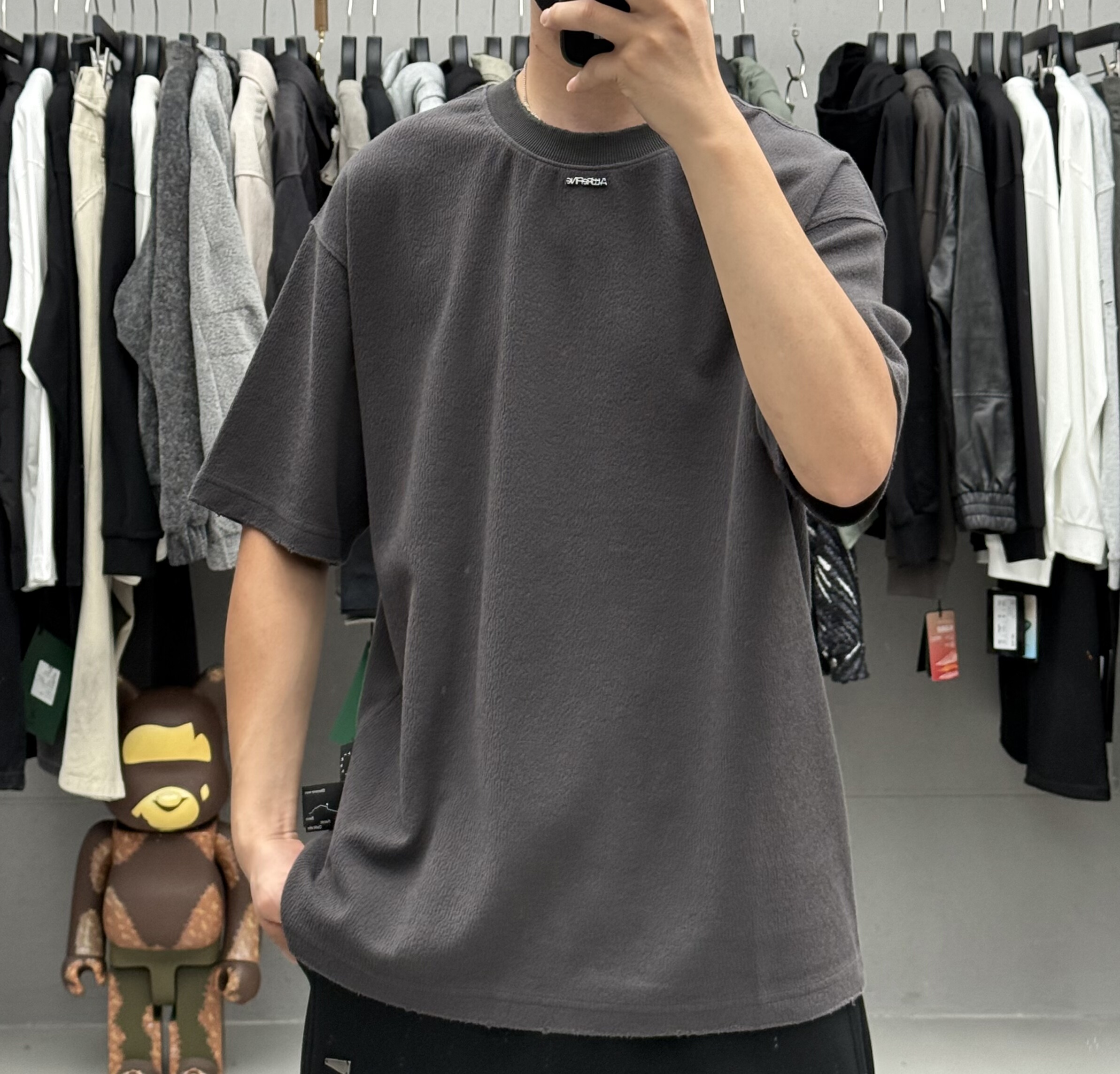 BY3秋季新款男高端肌理感轻奢圆领短袖T恤美式休闲宽松弹力打底衫