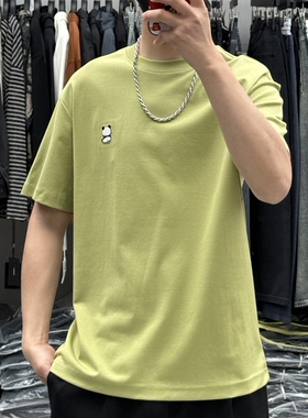 EXO夏季新款男卡通熊猫刺绣圆领短袖T恤韩版修身百搭薄款弹力半袖