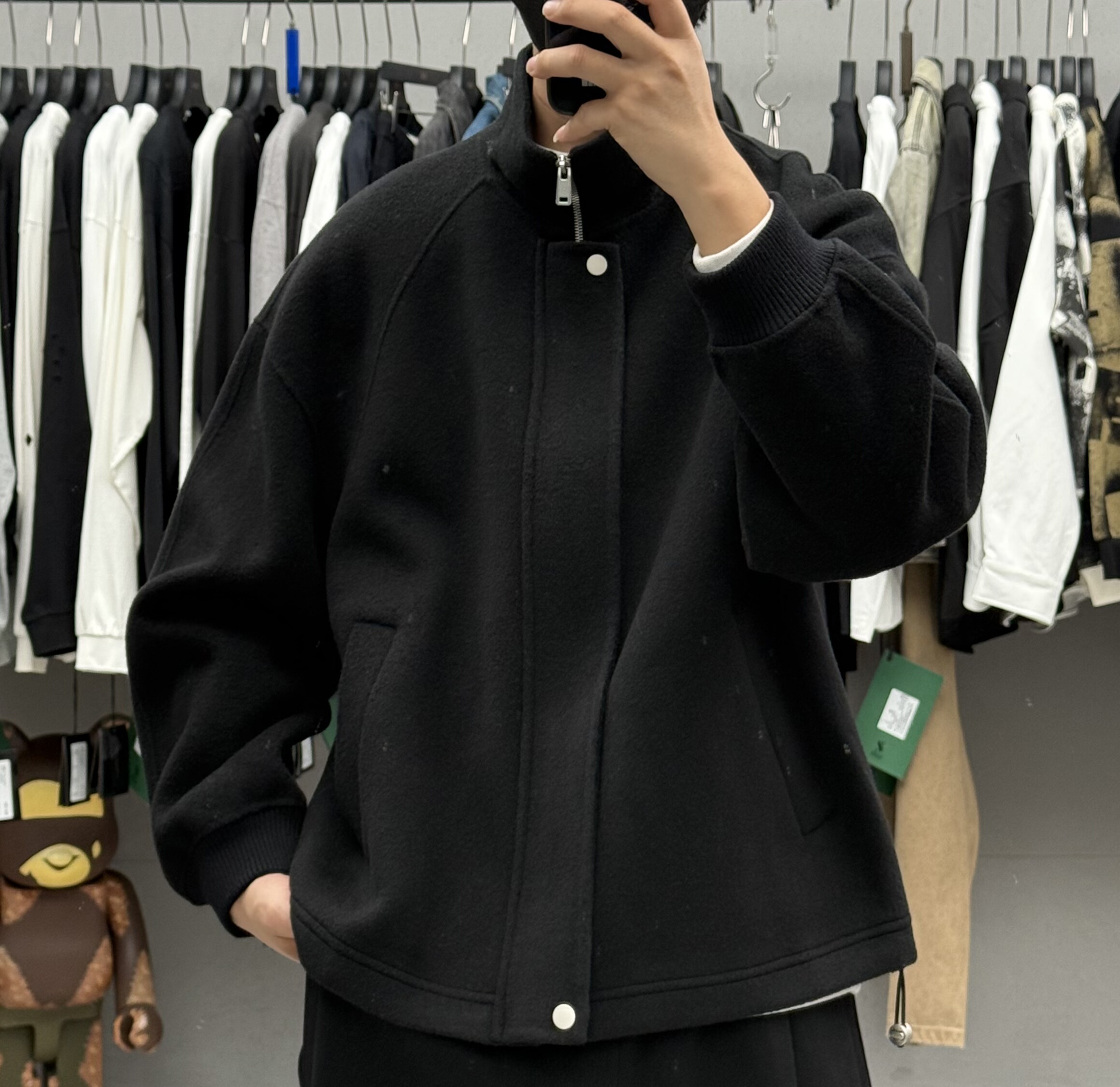 100%绵羊毛呢子短款夹克男秋冬高级感复古保暖立领双面羊毛呢大衣