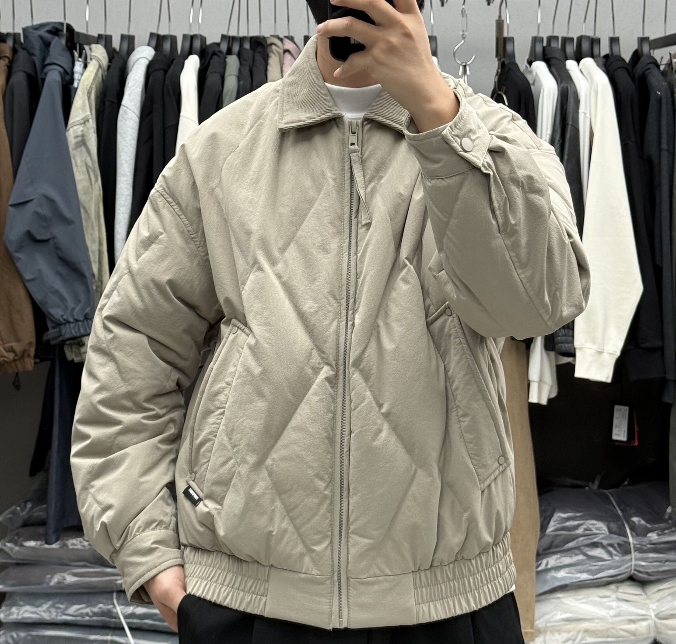 纵臣冬季男高级感菱形轻薄翻领羽绒服韩系加厚保暖白鸭绒修身外套