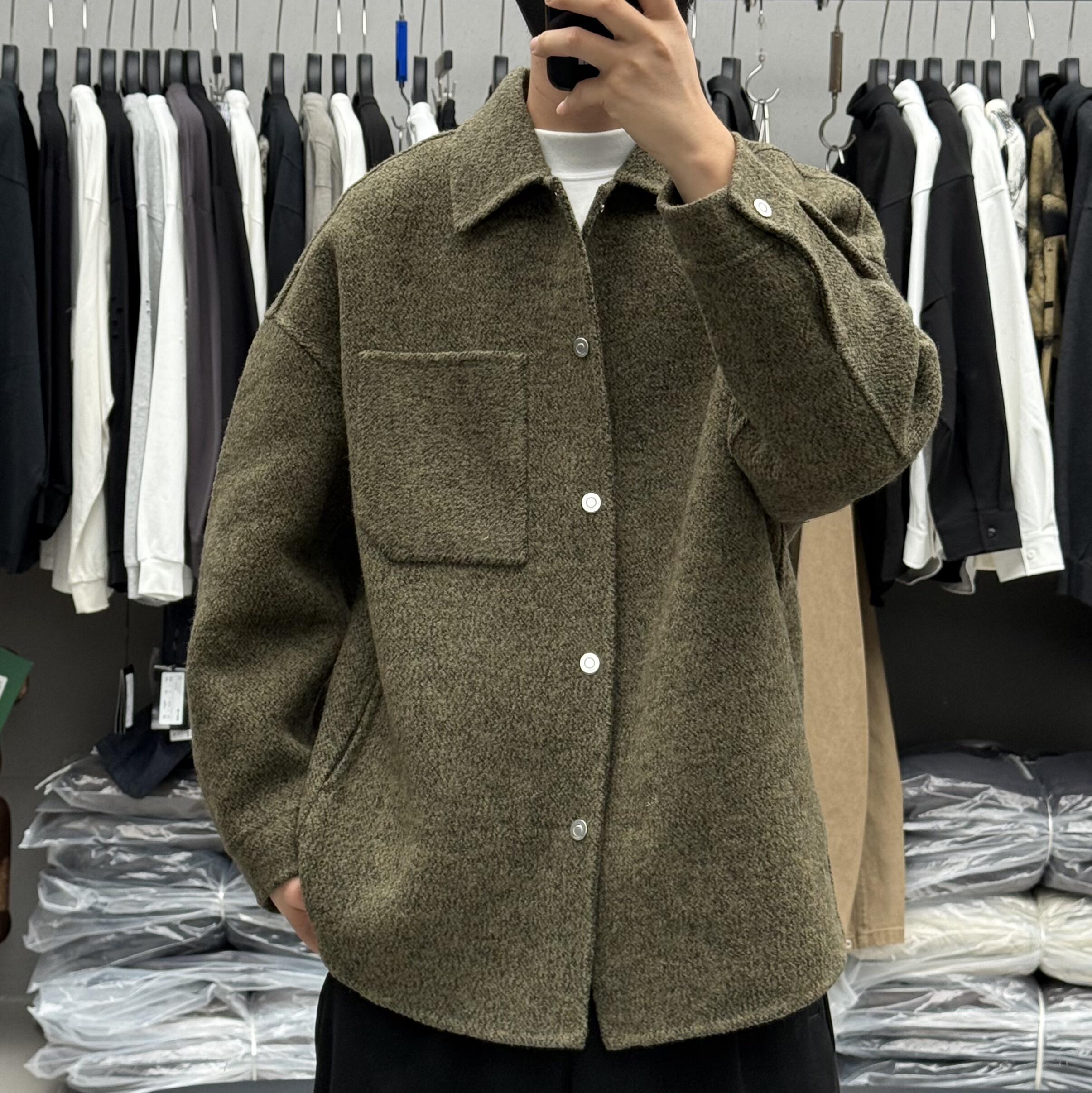 2025秋冬男高级感复古轻奢翻领双面羊毛大衣韩系宽松廓形痞帅外套