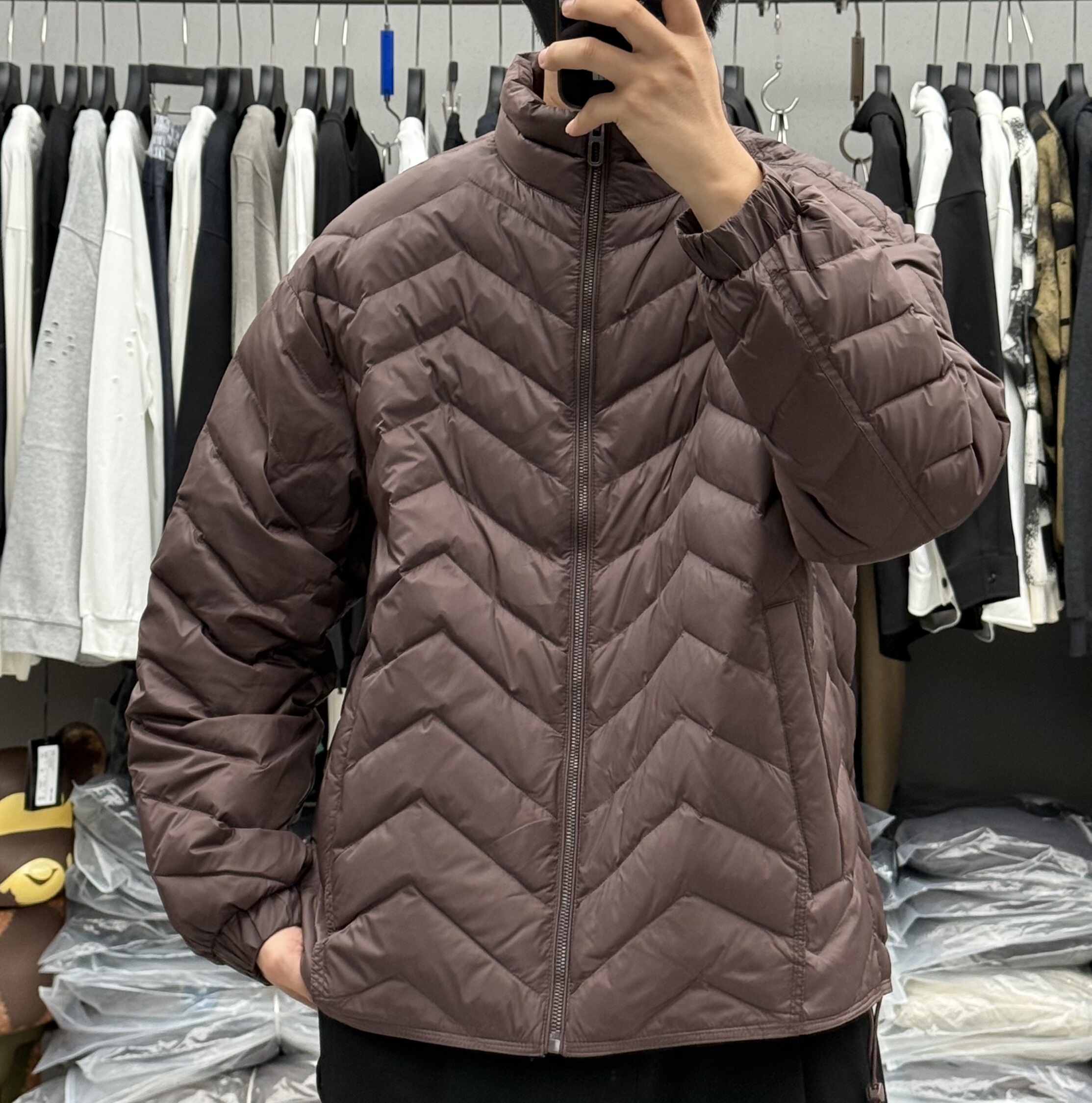 COM冬季男户外极简轻奢轻薄款立领羽绒服韩系宽松保暖白鸭绒外套
