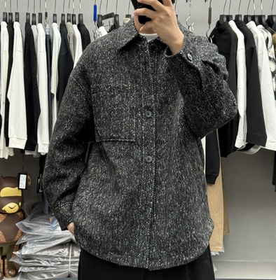 高级感轻奢小香风翻领羊毛呢羽绒服男冬季宽松加厚保暖痞帅外套潮