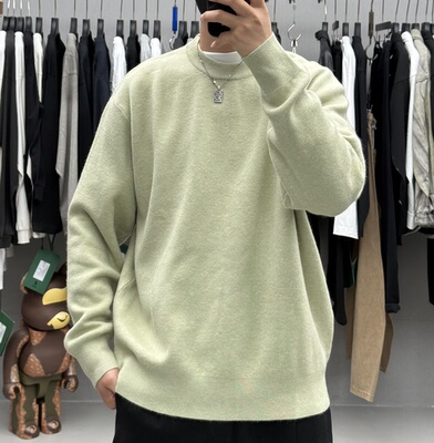 QFO秋冬男高端极简净版纯色套头毛衣韩系宽松加厚保暖打底针织衫