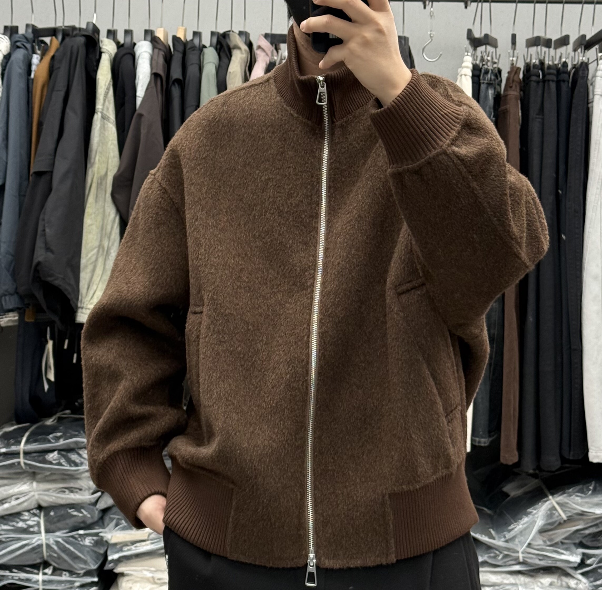 高端轻奢极简100%纯羊毛立领双面羊毛大衣男秋冬加厚保暖短款夹克